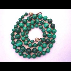 Vintage Chic GREEN Malachite Necklace Bracelet 25”